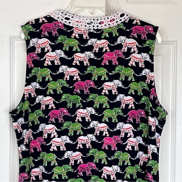 Crown & Ivy Elephant Print Preppy Embroidered A-Line Sleeveless Dress Medium - Picture 8 of 11